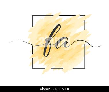 calligraphic lowercase letters F and A are written in a solid line on a colored background in a frame. Simple Style Stock Vector