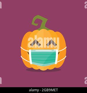 Halloween pumpkin wearing medical mask. Funny cartoon emoticons. coronavirus concept Stock Vector