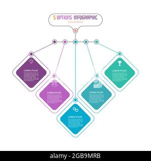 Business infographics consisting of five elements for visual presentation, plan, strategy, business and financial development, personnel training, etc Stock Vector