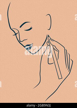 Human hand drawing a young female head, conceptual colorful sketching work Stock Photo