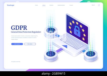 GDPR, general data protection isometric landing Stock Vector