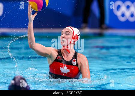 TOKYO, JAPAN - AUGUST 3: Hayley McKelvey of Canada during the Tokyo 2020 Olympic Waterpolo Tournament women's quarterfinal match between Canada and United States at Tatsumi Waterpolo Centre on August 3, 2021 in Tokyo, Japan (Photo by Marcel ter Bals/Orange Pictures) Credit: Orange Pics BV/Alamy Live News Stock Photo