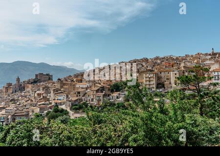 Caccamo, Sicily, Italy. View of popular hilltop medieval town with impressive Norman castle and surrounding countryside.Italian landscape.Picturesque Stock Photo