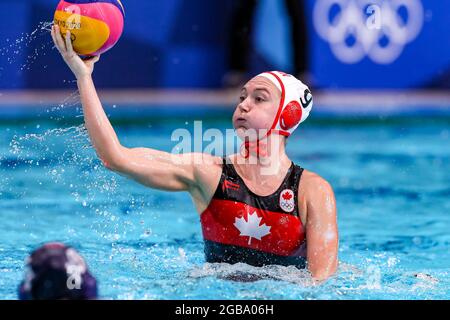 TOKYO, JAPAN - AUGUST 3: Hayley McKelvey of Canada during the Tokyo 2020 Olympic Waterpolo Tournament women's quarterfinal match between Canada and United States at Tatsumi Waterpolo Centre on August 3, 2021 in Tokyo, Japan (Photo by Marcel ter Bals/Orange Pictures) Credit: Orange Pics BV/Alamy Live News Stock Photo