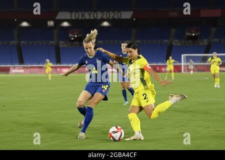 Nathalie BJORN (SWE) Sam KERR (AUS) during the Olympic Games Tokyo 2020, Football Women's Semi-Final between Australia and Sweden on August 2, 2021 at International Stadium Yokohama in Yokohama, Japan - Photo Photo Kishimoto / DPPI Stock Photo