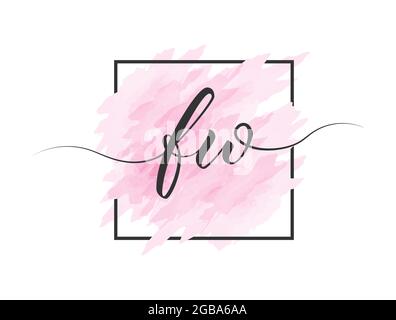 calligraphic lowercase letters F and W are written in a solid line on a colored background in a frame. Simple Style Stock Vector