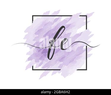 calligraphic lowercase letters F and E are written in a solid line on a colored background in a frame. Simple Style Stock Vector