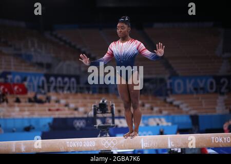 Koto, Japan. 03rd Aug, 2021. Simone BILES of the United States competes in the Beam Final at the Ariake Gymnastics Centre on August 03rd 2021 in Tokyo, Japan Credit: Mickael Chavet/Alamy Live News Stock Photo