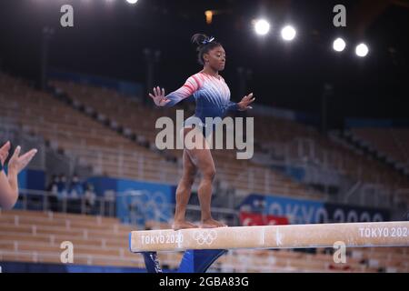 Tokyo, Japan. 03rd Aug, 2021. Simone BILES of the United States in action during the Beam Final of the Artistic Gymnasticsat the Ariake Gymnastics Centre on August 03rd 2021 in Tokyo, Japan Credit: Mickael Chavet/Alamy Live News Stock Photo