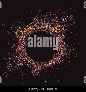 Bright explosion background of bright confetti. Abstract random grainy texturefor celebratory design, Christmas decorations, wedding theme, greeting c Stock Vector