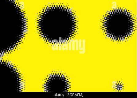 Yellow and black dynamic background. Abstract vector. Circular geometry design. 2D rendering digital illustration. Stock Vector