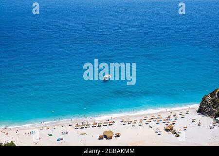 Gjipe beach view with rock in Albania at Ionian sea Stock Photo