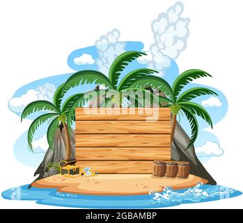 Pirate island with an empty banner isolated on white background illustration Stock Vector