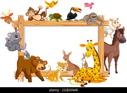 Empty wooden frame with various farm animals illustration Stock Vector ...