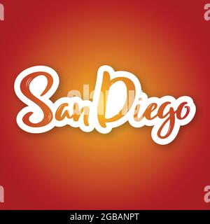 San Diego - hand drawn lettering name of USA city. Sticker with lettering in paper cut style. Vector illustration. Stock Vector