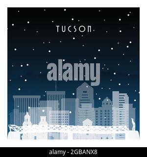 Winter night in Tucson. Night city in flat style for banner, poster, illustration, background. Stock Vector