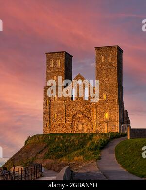 Reculver Towers,Sunset,Reculver,Herne Bay,Kent,England Stock Photo