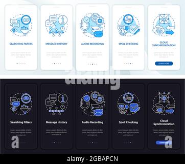 Messaging service pros onboarding mobile app page screen Stock Vector