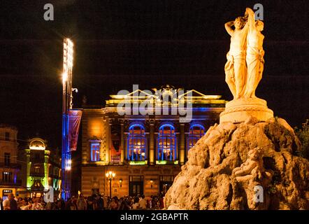 Fountain of the three graces at the Place de la Comédie, Montpellier, France Stock Photo
