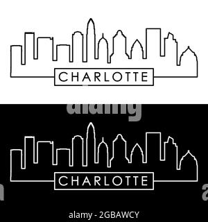 Charlotte skyline. Linear style. Editable vector file. Stock Vector
