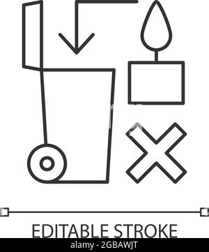 Never throw hot wax in trash bin linear manual label icon Stock Vector