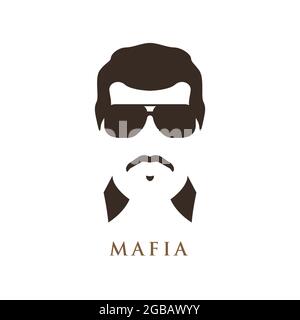 Latino man with mustache, wearing dark sunglasses. Portrait of mafioso. Vector illustration. Stock Vector