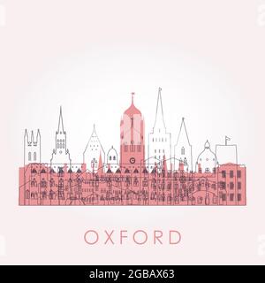 Outline Oxford skyline with landmarks. Vector illustration. Business travel and tourism concept with historic buildings. Image for presentation, banne Stock Vector
