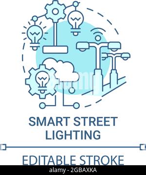 Smart street lighting blue concept icon Stock Vector