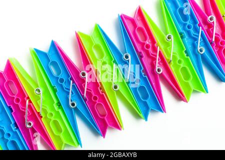 clothespins texture on an isolated white background Stock Photo