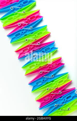 clothespins texture on an isolated white background Stock Photo