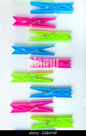 clothespins texture on an isolated white background Stock Photo