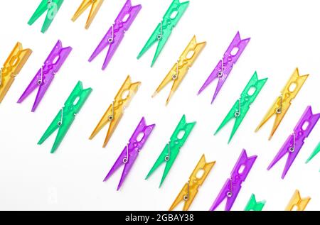 clothespins texture on an isolated white background Stock Photo