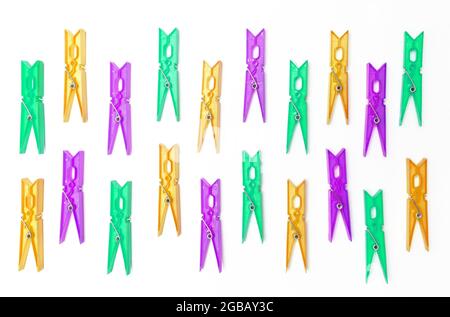 clothespins texture on an isolated white background Stock Photo