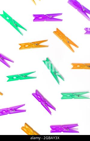 clothespins texture on an isolated white background Stock Photo
