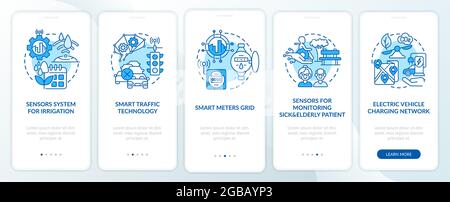 Smart city projects blue onboarding mobile app page screen Stock Vector