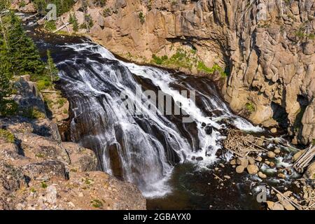 This is a view of Gibbon Falls, a waterfall on the Gibbon River in northwestern Yellowstone National Park, United States. Stock Photo