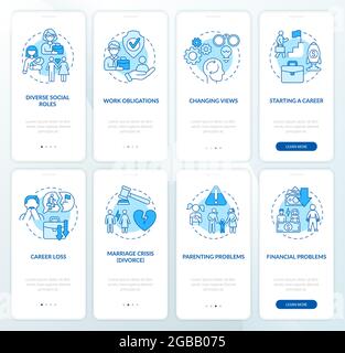 Adulthood development onboarding mobile app page screen Stock Vector
