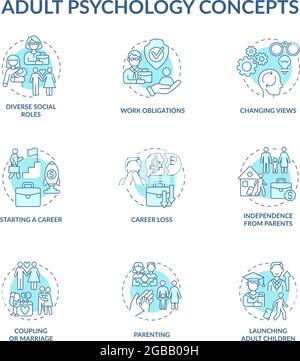Adult psychology blue concept icons set Stock Vector
