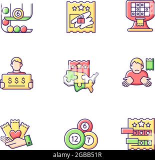 Lottery games types RGB color icons set Stock Vector