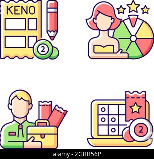 Lottery-like gambling games RGB color icons set Stock Vector