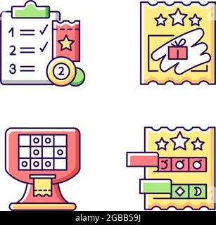Lottery conduction RGB color icons set Stock Vector