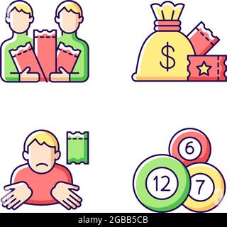 Taking part in lottery RGB color icons set Stock Vector