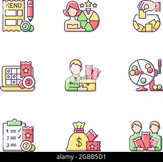 Gambling game types RGB color icons set Stock Vector