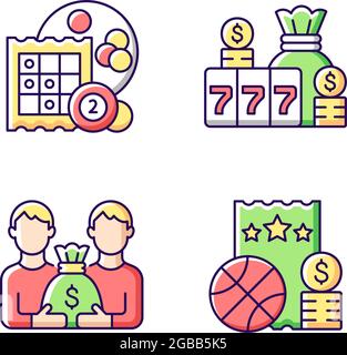 Participation in lottery RGB color icons set Stock Vector