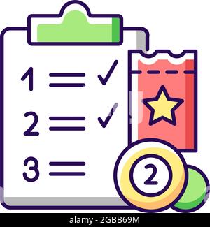 Lottery session program RGB color icon Stock Vector
