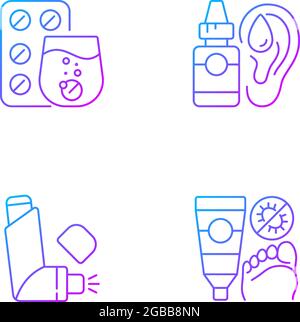 Improving disease symptoms gradient linear vector icons set Stock Vector