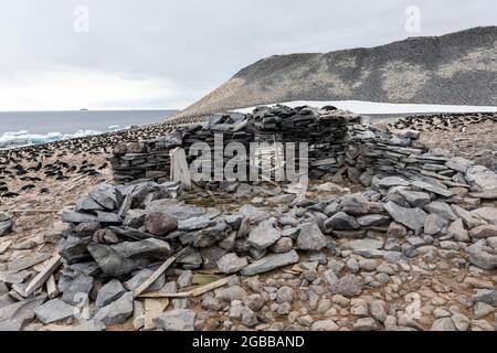 The remains of the 1903 Swedish Antarctic Expedition hut led by Otto Nordenskjold, Paulet Island, Antarctica, Polar Regions Stock Photo