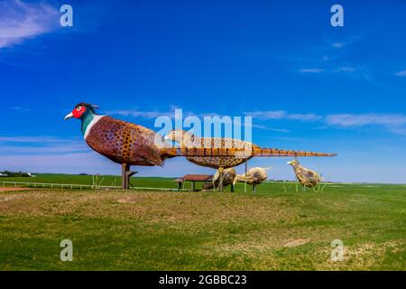 The Enchanted Highway, a collection of large scrap metal sculptures constructed at intervals along a two-lane highway, North Dakota, USA Stock Photo