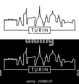 Turin skyline. Linear style. Editable vector file. Stock Vector