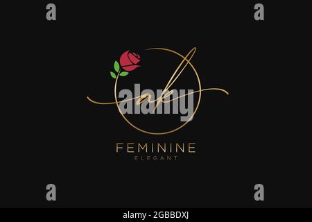 AK Feminine logo beauty monogram and elegant logo design, handwriting logo of initial signature, wedding, fashion, floral and botanical with creative Stock Vector